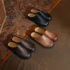 Zapatillas de Media Caña Planas de Cuero con Hebilla para Mujer Zapatos de Mujer Estilo Nuevo Piel de Vaca de Primera Capa Sandalias y Zapatillas Mueller para Mujer