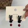 Pajarita Roja, Pendientes de Gato Estéreo Negros Lindos, Perlas Rojas, Diseño Dulce y Genial, Pendientes y Pinzas para Orejas de Color Contrastante