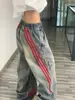 Jeans Vintage com Costura Listrada Feminino Verão Novo Solto Tendência Marca Reta Casual Velho Trabalho Calças de Perna Larga