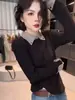 Sudadera con Capucha de Manga Larga Bloque de Color Falsa de Dos Piezas Nueva Otoño Invierno para Mujer Estilo Coreano Versátil Delgada Capa Base Superior
