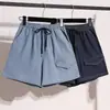 Foto Real de Shorts Jeans Feminino de Verão com Cordão, Cintura Alta, Emagrecedor, Finos, Calças Largas Retas Soltas, Tamanho Grande, Algodão, Comprimento de Cinco Pontos