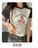 2026 Verano Nuevo Estilo Retro Americano Ins Algodón Puro Manga Corta Mujer Corta Chica Caliente Camiseta Verano Manga Ranglán Top