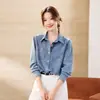 Toma real: Camisa de mezclilla elegante y casual estilo francés, una prenda de moda y versátil para primavera y otoño, camisa de mezclilla para mujer