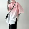 Camisa Masculina de Verão Gradiente de Manga Curta, Fina, Solta, Tamanho Grande, Camisa Casual de Manga Meia-Manga, Jaqueta de Marca de Moda High Street Americana