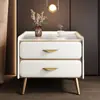Mesa de noche de pizarra de lujo ligero, no requiere instalación, gabinete de noche minimalista de cuero moderno simple, estante de almacenamiento de madera maciza para dormitorio pequeño