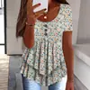 2025 Nova Roupa Feminina de Verão Europeia e Americana Temu Exportação Transfronteiriça Wish Casual de Três Botões Falso Duas Peças Estampado de Manga Curta
