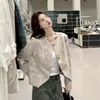 Jaqueta Jacquard Chinês Vento Fragrante Design 2025 Primavera/Outono Novo Retrô Francês Temperamento Top Curto Gola Redonda