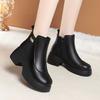 Botines de Suela Gruesa para Mujer 2025 Zapatos Cálidos para Mamá Nueva Otoño e Invierno Zapatos de Cuero Engrosados Forrados de Lana Suela de Plataforma Botas a Prueba de Frío