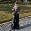 YC & Calça Jeans Reta Wide Leg Solta de Cintura Alta Lavada Estilo Retro Americano Calças Longas para Mulheres