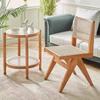 Mesa de Centro Redonda de Madera Maciza Celebridad de Internet Color Madera Original Hogar Japonés Doble Capa Ratán Vidrio Changhong Mesa y Silla para Balcón de Apartamento Pequeño