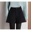 Shorts femininos de outono e inverno, novo estilo 2026, design popular, mistura de lã espessa, caimento solto, cintura alta, perna larga, calça bootcut em linha A