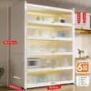 Estantería de almacenamiento de cocina independiente, gabinete de almacenamiento funcional de varias capas para montaje en pared con una encimera de losa de roca para cortar y servir alimentos