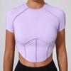 Qiusha Yoga Desnudo Manga Corta Pecho Libre Almohadilla Secado Rápido Ajustado Top Fitness Tridimensional Ropa Interior Deportiva para Correr 0673