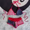 Biquíni de Férias Transfronteiriço Estilo Praia Europeu e Americano Novo Padrão Estampado com Amarração no Pescoço para Comércio Exterior Europeu e Americano da Amazon