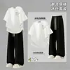Conjunto Casual Masculino de Verão Novo Respirável Confortável Gola Redonda Versátil Simples Manga Curta Calça Reta Conjunto de Duas Peças