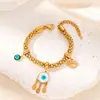 Pulsera de Acero Titanio Dorado Incrustada con Turquesa Pulsera Mariposa Cubana de Acero Inoxidable Joyería de Moda Simple Europea y Americana Venta al por Mayor