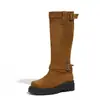 Outono e Inverno 2026 Comércio Transfronteiriço Casual Salto Médio Plano Tamanho Grande Versátil Camurça Botas de Cano Alto para Mulheres