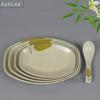 Plato rectangular de melamina para rollos de arroz, plato de bambú rico, vajilla de porcelana de imitación A5, plato de plástico, plato de pescado ovalado