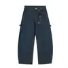 Jeans retro americanos a rayas de bolsillo grande con dobladillo curvo para hombres y mujeres, corte holgado, estilo nicho, pantalones de pierna ancha rectos hasta el suelo