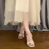 Elegantes Sandalias de Tacón de Aguja Sexy con Correa Única, Puntera Cuadrada y Lazo Estilo Hada con Correas Estilo Francés, Tacones Altos, Nuevo Modelo 2025