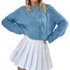 Suéter Grueso de Punto Trenzado Hueco de Cuello Redondo Azul para Mujer, Estilo Europeo y Americano Transfronterizo, Corte Holgado, Adelgazante, Estilo Perezoso, Suéter de Punto
