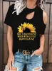 Comercio Electrónico Transfronterizo Amazon Nuevo Girasol Mariposa She'Ssunshine Estampado Hombros Descubiertos Rasgada Camiseta para Mujer