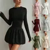 Otoño 2026 Nuevo Estilo Transfronterizo Amazon Comercio Exterior Moda Europea y Americana Ajustado Vestido de Manga Larga Elástico Falda Abullonada Mujer
