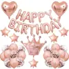 Set de globos de látex con lentejuelas en forma de corona de estrella de cinco puntas en forma de corazón, color oro rosa y dorado, globos para decoración de fiesta de cumpleaños
