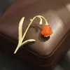 Broche de Orquídea Dorada Retro de Nicho Chino Elegante y de Moda Pin de Ramo de Ágata Accesorios Antiexposición para Mujeres