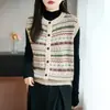 2025 Nuevo Otoño e Invierno Retro Terciopelo de Mapache Cuello Redondo Chaleco de Punto Cárdigan para Mujer Jacquard Suave y Ceroso Chaleco Cálido