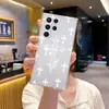 Funda de Teléfono Samsung Europea y Americana con Cruz Blanca, Sencilla Funda Protectora Transparente Chrome Hearts S25, Funda Suave Anticaídas S22+