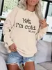 Suéter liso con estampado de letras "I'M Cold", manga larga, cuello redondo