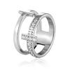 Anillo de acero inoxidable personalizado de moda punk europea y americana, anillo de perforación de fila cruzada de nueva tendencia de acero de titanio doble