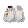 Estampado de graffiti de dibujos animados moderno estilo americano, forro polar y engrosado: sudadera con capucha, unisex, corte holgado, estilo high-street, moderna