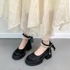 Zapatos Planos de Tacón Grueso para Mujer 2024 Primavera Nuevos Perla Dama de Honor Blancos Zapatos de Tacón Alto Mary Jane Zapatos Pequeños de Cuero Que No Cansan los Pies