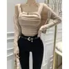 Roupas Femininas de Celebridade da Internet Coreia Dongdaemun 2025 Novo Conjunto de Duas Peças Moda com Regata Justa Sexy de Gola Quadrada + Cardigã