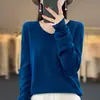 Suéter de Punto de Lana de Alta Gama Listo para Usar para Mujer, Nuevo Otoño e Invierno Color Sólido Holgado Versátil Suéter Base de Lana