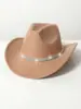 Sombrero Vaquero Occidental de Fieltro con Accesorios de Banda para Sombrero Elegantes Adornados con Pedrería de Tres Filas, Elegante Sombrero para Bodas y Fiestas de Mujer, Sombrero de Jazz