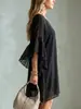 Vestido Minimalista Negro de Gasa 2026 con Mangas Volantes, Corte Holgado, Favorecedor, Vestido de Vacaciones Casual y Relajado