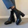 Botas Slim Botas Femininas 2025 Outono e Inverno Nova Moda Versátil Confortável Bico Quadrado Salto Grosso Botas Curtas para Mulheres