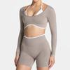 Tops de Yoga Europeus e Americanos de Manga Longa, Tops Esportivos para Corrida com Costas Sexy e Bonitas, Peças Externas Justas ao Corpo, Tops de Fitness em Cores Contrastantes
