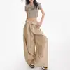 Pantalones Largos Casuales de Pierna Ancha con Puño, Cintura Alta, Estilo Callejero Americano, Color Caqui, para Mujer, Modernos, Holgados, Adelgazantes, de Largo hasta el Suelo