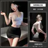 Meizi Lencería Sexy Secretaria de Oficina Escote Profundo Encaje Sexy Transparente Ajustada Ceñida a la Cadera Falda Conjunto Caliente de Uniforme para Mujer