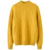 Suéter de cachemira grueso de doble capa para mujer, cuello semi-alto, jersey con patrón trenzado, camisa base de punto de cachemira casual holgada para otoño e invierno