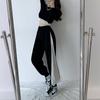 Pantalones deportivos adelgazantes de cintura alta Estilo americano Costuras Diseño de color en contraste Sentido Pantalones casuales pequeños Nuevo otoño temprano Pantalones de chándal