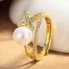 Anillo de Trébol de Doble Capa de Estilo Coreano para Mujer, Moda de Lujo Ligero, Anillo para Dedo Índice de Perla Sintética, Joyería Ajustable de Gama Alta