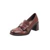Dois tipos de textura interna couro de vaca flor fivela redonda grosso salto alto forrado de lã mocassins 2025 primavera cabeça quadrada sapatos de couro femininos