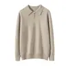 Suéter de cashmere grosso de sete pontos com fio duplo para homens, suéter de gola polo, peça superior quente de corte solto, suéter de manga longa