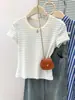 Camiseta Listrada Color Block de Manga Curta Estilo Americano, Foto Real para Mulheres, Versão Coreana de Verão, Slim Fit, Emagrecedora, Top Curto de Meia Manga