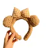 Faixa de Cabeça Plush com Orelhas de Urso Fofas para Mulheres Inverno Lavar o Rosto Maquiagem Faixa de Cabeça Faixa de Cabeça de Pelo de Coelho Marrom